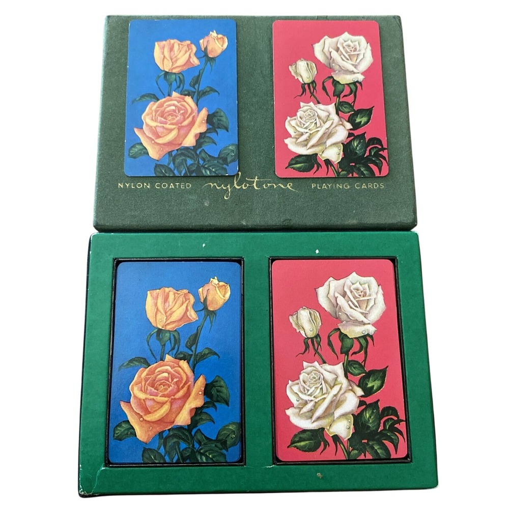 Vintage Nylotone Playing Cards Roses Two Decks Pink White Orange Blue